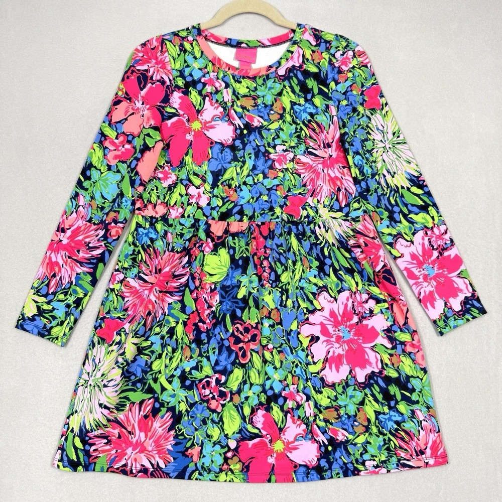 Lilly Pulitzer Dress Girls XL 12 14 Festive Fantasy Floral Knit A-Line Colorful